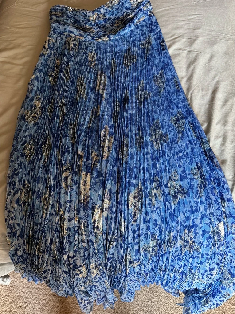 Lulus Lynwen Blue Abstract Pleated Strapless Maxi Dress - Size M - Picture 6 of 6